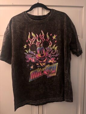 Disney Black Tee with Neon Mickey Graphic